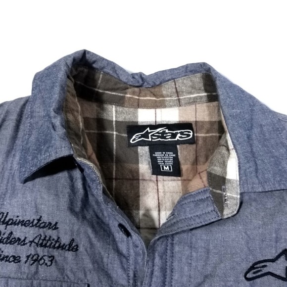 alpinestars Riding Plaid Flannel Chambray Button Down Shirt - Picture 6 of 7